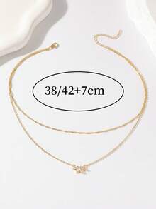 1 chiếc vòng cổ mặt dây chuyền bằng đồng Zirconia hai lớp và nơ dành cho phụ nữ, đeo hàng ngày/hẹn hò, quà tặng Ngày của Mẹ - Vàng - Xem 3