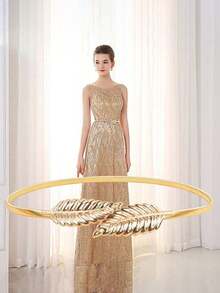 1pc Metal Leaf Clasp Waist Belt, Korean Style Gold Color Decorative Waist Chain For Dresses, Elastic Skinny Waist Band