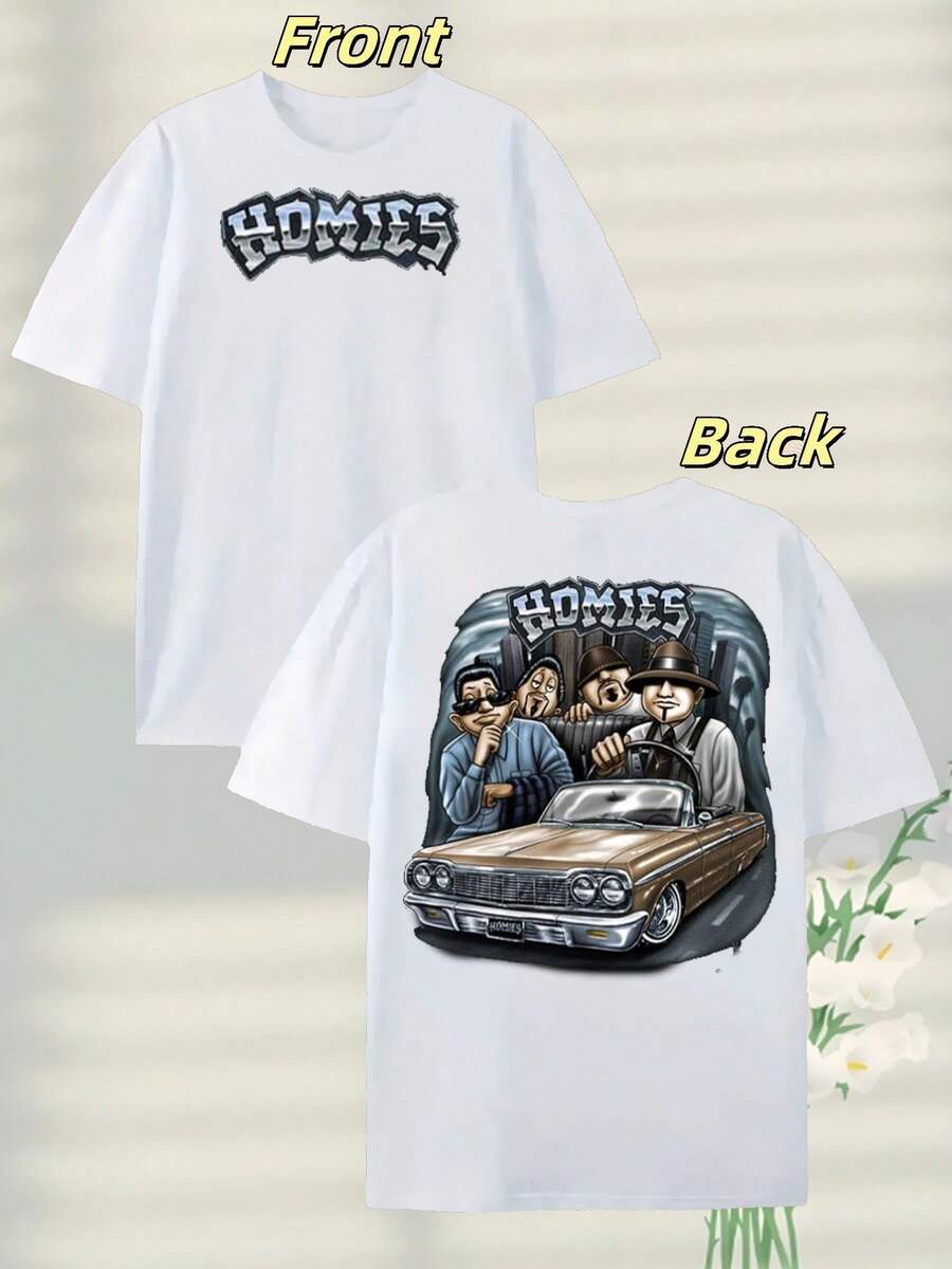 HOMIES Crew In Car Graphic Men's T - Shirt, 100% Cotton, 220g Heavyweight - White - View 1