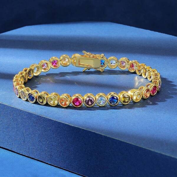 MDFUN سوار تنس ملون 4.0/3.0 مم، مطلي بالذهب الأبيض/الأصفر عيار 18 قيراط، مرصع بزركونيا مكعبة نمط 4/3 مم سوار تنس للنساء