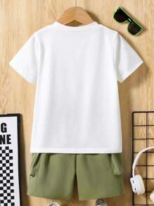 Tween Boys' Cartoon Graphic Print Short Sleeve T-Shirt And Woven Shorts Set