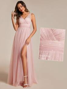 Elegant Deep V-Neck Split Back Bridesmaid Dress For Wedding