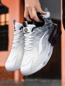 Alfabeto de los hombres impreso antideslizante amortiguación de absorción de choque de aire zapatillas de deporte casuales, color degradado ligero grueso fondo de encaje-up zapatos para correr, nuevo dedo del pie redondo de encaje-up zapatos de tenis de los hombres - Negro - Ver 2