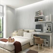 Papel pintado a rayas gris, papel pintado moderno 3D con textura de brillo metálico plateado, adecuado para dormitorio, habitación de adolescente, sala de estar, salón, pasillo, vestíbulo