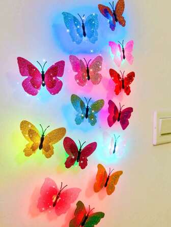 1/5/12/20/25 piezas Luz nocturna decorativa de mariposa 3D multicolor LED, luz de pared, adecuada para jardín, patio trasero, césped, fiesta, vacaciones, decoración del hogar, decoración del patio, color aleatorio