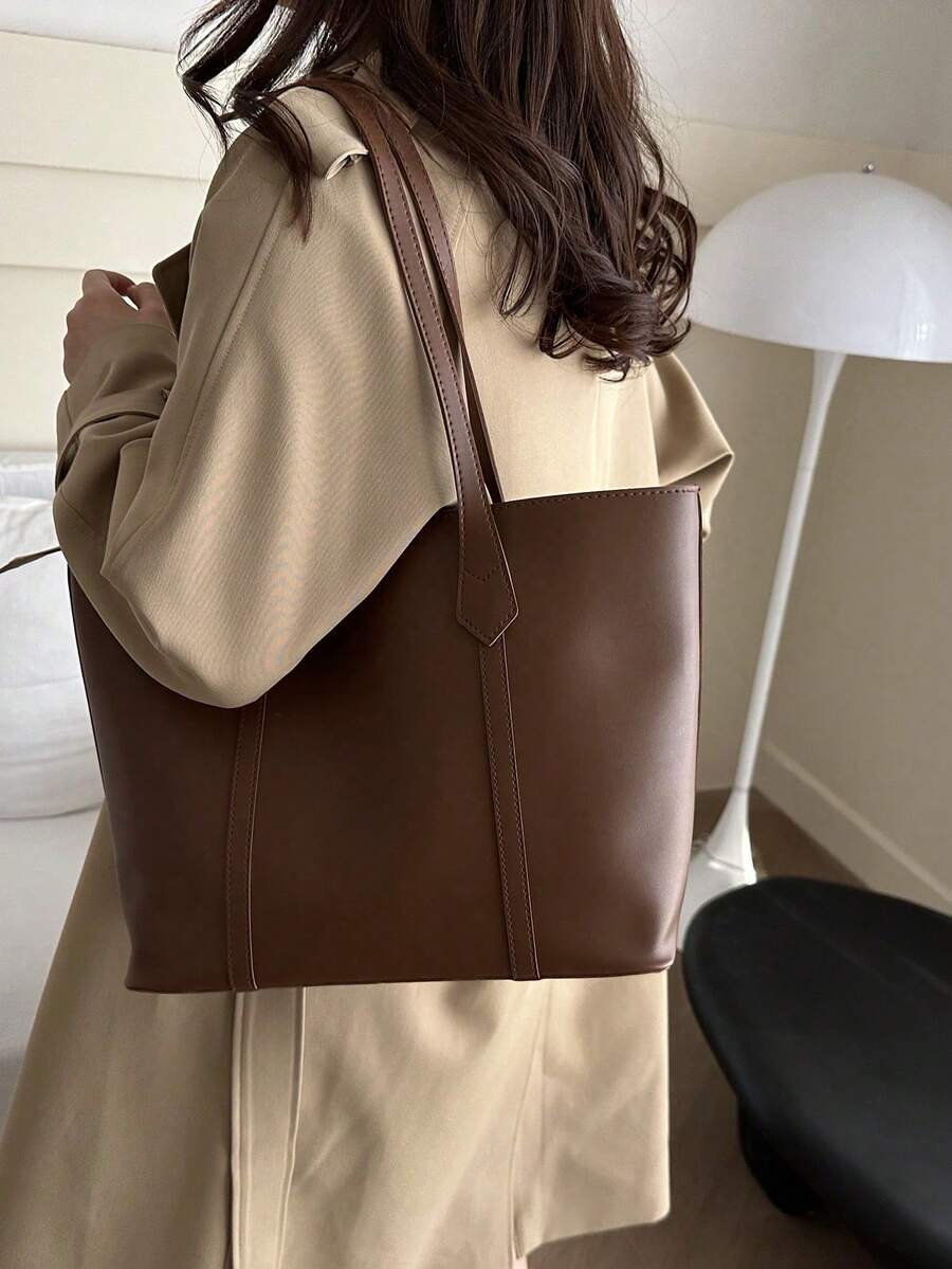 1pc Retro Minimalist Chic Large Capacity Commute Shoulder Bag For Women, 2024 New Stylish Design - Brown - View 1