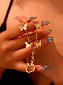 1 Stück modisches goldenes Armband mit Hasen- und Schmetterlings-Charm für Frauen