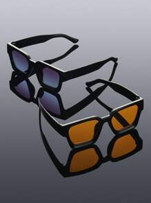 2 piezas Gafas de montura cuadrada de plástico, combinación de moda básica informal para conducir, navegar, pescar, salidas escolares, accesorios para vacaciones de verano en la playa, exteriores, viajes