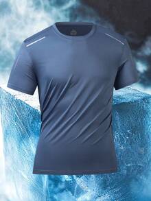 1pc Oversized Short Sleeve T-Shirt, Lightweight, Loose, Casual, Half Sleeve, Cooling Quick-Dry Outdoor Sports Running Fitness Crew Neck Moisture-Wicking Top, Summer - Baby Blue - View 2