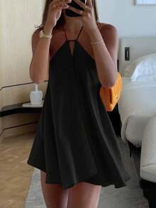 Váy ngắn hở lưng chữ A xếp lớp viền bèo nhún gợi cảm cổ chữ V sâu mới cho nữ, phù hợp cho kỳ nghỉ, thời trang dạo phố, nhiệt đới - Xem 6