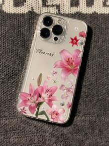 1 Stück kundenspezifische rosa Lilie, Orchideen Blume, Perle, Seestern Muster vollen Schutz Anti-Rutsch transparentes TPU Handyhülle kompatibel mit iPhone 16 Pro Max, 15, 14 Plus, 13 Pro, 12 Pro Max, 11, Xs Max, 8, 7