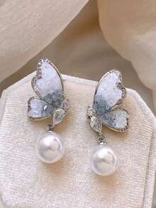 1 对时尚仿珍珠鸢尾花装饰耳环，独特优雅的风格适合女性日常穿着、外出、拍照、送给女朋友或伴娘的礼物（宝石颜色各异） - 藍色 - 查看 17