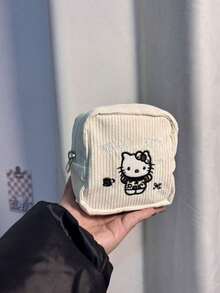 Sanrio No.1 Sanrio Hello Kitty Muster Make-up Tasche, Kastanienbraune Stickerei, zwei Erscheinungsformen, modische multifunktionale Reise-Aufbewahrungstasche - geeignet zum Aufbewahren von Toilettenartikeln, Damenbinden und Kosmetika, ein Muss für die Reise