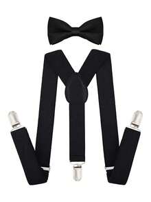 2pcs Minimalist Solid Color Universal Y-Shape Suspender & Bow Tie Set, Suitable For Daily Use And Holiday Gifts - 3-12Y - View 22