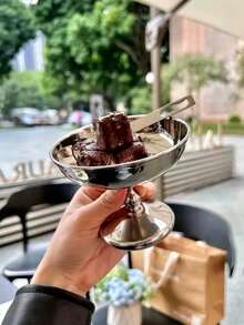 1 pieza Vaso de acero inoxidable para helado, taza retro de alta gama para tardes de té, postre, tazón de fruta, tazón de aperitivos, tazón de postre, tazón de palma de dátil, útiles escolares - Plateado - Ver 9