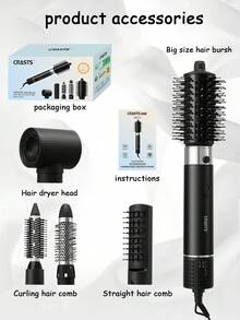 Máy sấy tóc CRASTS Professional 5 trong 1, Lược chải tóc, Máy sấy tóc, Tạo kiểu tóc, Đa chức năng cho máy uốn tóc, Máy uốn tóc & Máy duỗi tóc, Làm khô nhanh, Tiếng ồn thấp, Có 5 đầu nối, 3 chế độ gió và sử dụng tại nhà & tiệm, Quà tặng chăm sóc tóc - Phích cắm loại F của EU (220-240V) - Xem 8