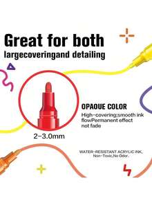 FLYSEA [Bộ bút đánh dấu Acrylic Vivid] Bộ 12/18/24 bút đánh dấu Acrylic Vivid - Bút đánh dấu cỡ trung bình (2-3mm) - Dùng để vẽ đá, giấy đen, trang trí ván trượt, gỗ, nhựa, vải bạt, lời chúc mừng Giáng sinh trở lại trường - Nhiều màu - Xem 11