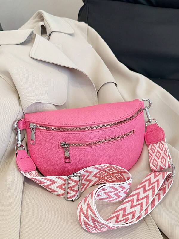 Women's Casual Diagonal Shoulder Bag, New PU Waist Bag, Minimalist Plain Color Crossbody Chest Bag, Versatile