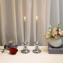 2PCS Silver Metal Cone Candle Holder, Metal Crystal Candle Holder, Elegant Candle Holder Set, Dining Table Center Decoration, Fireplace Candle Decoration (Excluding Candles)