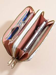 New Vintage Fashion Printed Women Wallet Korean Style Ladies Long Zipper Coin Purse Stylish Handheld Card Holder For Women Wallet Mini Wallet Purse Wallet Long Wallet Wristlet Wallet Wallet - White - View 4