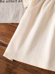 2pcs/Set Young Girl Casual 3D Flower Flounce Trim Top And Skirt Set, Summer - Apricot - View 5