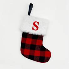 Christmas Socks Cute Plaid Letter Embroidery Stocking Candy Bag Christmas Decorations For Home Office Household Decoration