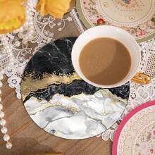 1 件/2 件/4 件，15.35 英寸/39 厘米/39*39 大理石纹圆形硅胶杯垫，奢华金箔画纹理，适用于厨房、餐厅、餐桌、茶几和吧台，可清洗和重复使用，用于餐具和杯子干燥