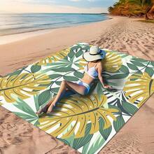 1 Piece Of "Color Leaf Beach Style Pattern, Fantasy Leaf Charm Beach Style, Green Yellow Palm Leaf Pattern, Wild Green Plant Animal Picture, Blue Green Leaf Vein Pattern, Perfect Choice For Beach Leisure" Made Of 100% Polyester Material, Waterproof And Quick-Drying, Washable And Machine Washable Picnic Mat, Perfect For Outdoor Camping And Beach Vacation.Travel Essentials Travel Accessories Beach Essentials - Multicolor - View 24