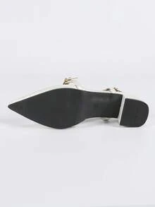Sandalias casuales con puntera puntiaguda y tacón grueso hueco para mujer - Blanco - Ver 5