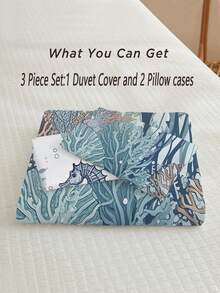 3 Stücke Bettbezug-Set mit Seepferdchen-Motiv (1*Bettbezug + 2*Kissenbezüge, ohne Füllung), mit Seestern- und Korallen-Muster, weich, bequem, atmungsaktiv, langanhaltend, pflegeleicht, knitterfrei, maschinenwaschbar, beugt Sehermüdung vor, geeignet für alle Jahreszeiten, mit Reißverschluss, geeignet für Hotel, Schlafzimmer, Gästezimmer und Studentenwohnheim, allergikerfreundlich, modernes, einfaches Ozean-Thema - Verschiedenfarbig - Übersicht 3