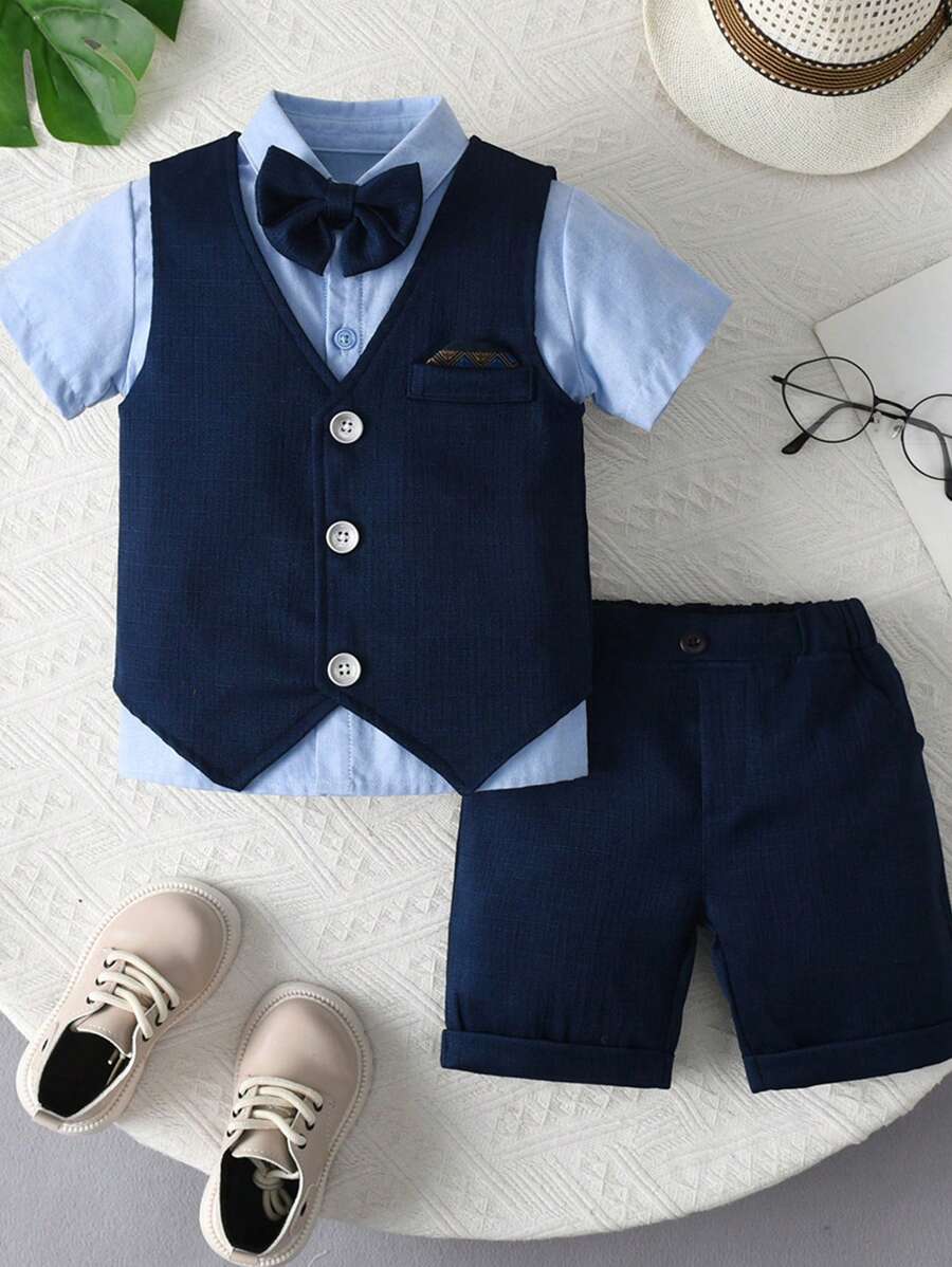 New Navy Blue Kids Suit Set, Summer Children Wedding Pageboy Outfits, Stylish Little Gentleman Suit