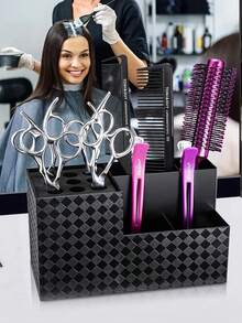 Barber Scissor Rack - Plastic Barber Shop Tool Organizer For Scissors And Tools, Professional Hair Salon 6 Grid Scissors Storage Box, Scissors Holder, Storage Box Barber Tool Holder, Barber Scissors Storage Box, Removable Lining, Non-Slip Bottom (Black, White), Back To School, Travel Holiday Essentials, Hair Accessories For Women, Slick Back Brush, Hair Dryer, Hair, Barber, Hair Tools, Hair Products, Hair Dryer, Hair Brush, Barber, Hairdressing Equipment, Hairstyle, Hairdressing, Barber Accessories, Barbershop, Hairdressing Equipment - Multicolor - View 3