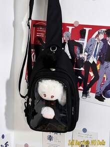 可爱洛丽塔女式卡哇伊日本大学生斜挎包学院风小尼龙背包透明 10CM 娃娃 Ita 包带徽章展示板新款纯色和手提包便携式单肩包女孩单肩包学校动漫漫画展包透明包女士胸包糖果色返校礼物女孩学校礼物 JK 制服包演唱会包 - 黑色 - 查看 4