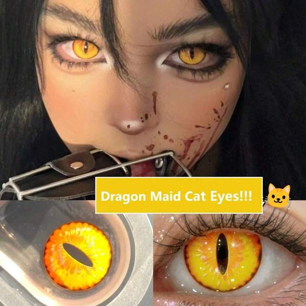 Lalens Lentillas de contacto de color de ojo de gato amarillo sexy "Lalens", lentillas de contacto de ojo de gato blancas para cosplay sexy, lentillas de contacto de color loco "Anime" de 2 piezas con un diámetro de 14.5 mm, una curvatura de 8.6 mm, un contenido de agua anual del 38% y un material hidrófobo rojo del diablo para ojos agrandados, borde bloqueado, populares en Europa y América
