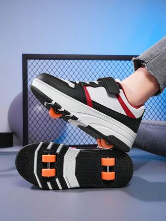 New Kids Roller Skate Shoes, Comfortable & Versatile Skateboarding Shoes With Hook And Loop, Casual Outdoor Athletic Sneakers For Teenagers