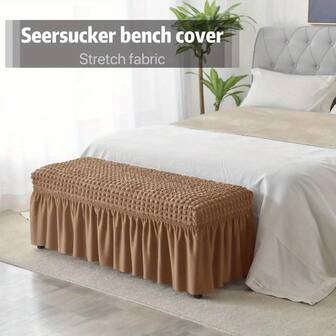 1pc Bubble Plaid Full Skirt Stretch Bench Slipcover, Soft, Elegant, Dust-Proof, High Elasticity Chair Cover Suitable For Restaurant, Living Room, Hotel Furniture Decor