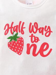 女婴草莓印花 + 草莓印花裙 + 蝴蝶印花发圈连体衣套装 - 彩色 - 查看 7