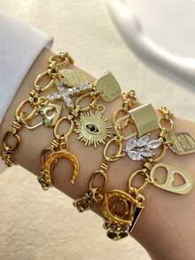 1 件多形状吊坠金手链，复古独特风格，适合日常佩戴