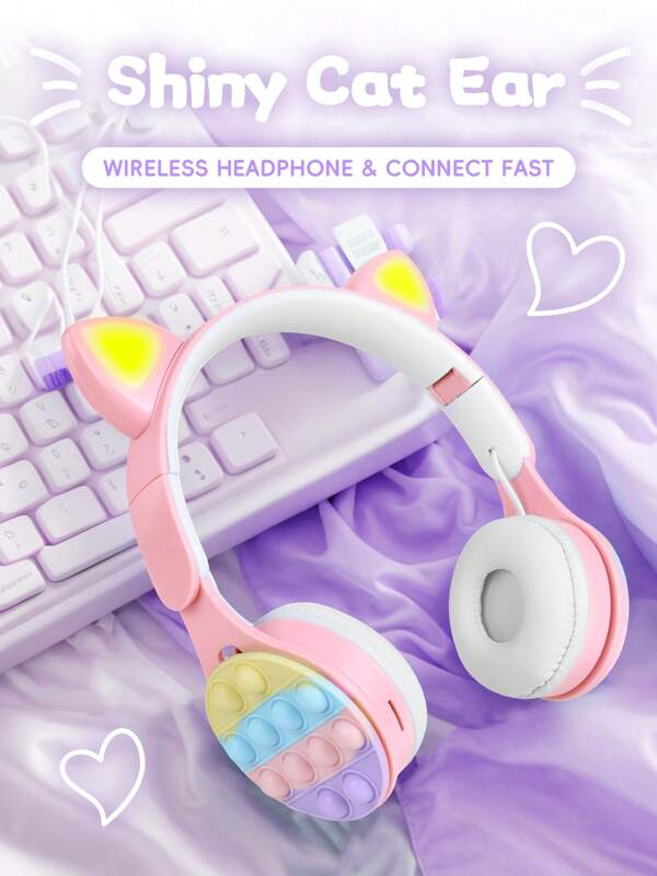 Gerripuer New Fashion Cute Cat Ear Wireless Headphone Strong Bass Fast Charging Long Battery Life Earphone Foldable Over Ear Headphones