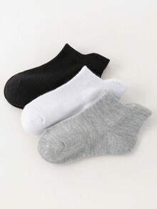 3 Pairs Classic Black/White Unisex Baby/Toddler Soft Ankle Socks, Suitable For All Seasons - White - View 13