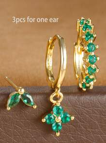 3PCS Cubic Zirconia Earring Set, Suitable For Women's Geometric Cartilage Perforated Earrings Fashion Jewelry