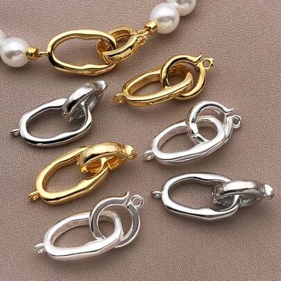 1/3/5pcs Real 18K Gold Plated Round Oval Connectors Buckle Clasp Spring Necklace Clasps And Closures Bracelet Brass Spring O Rings Or DIY Jewelry Making Finding Bracelet Necklace