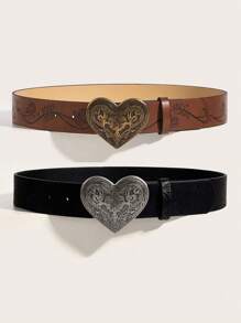 2 pezzi Cintura casual da donna con stampa a cuore da cowgirl, adatta per estate, scuola, autunno, Ognissanti