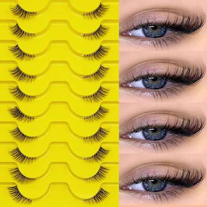 10 paar natuurlijke, halfdelige cat eye wimpers met transparante band, pluizige, lichtgewicht 3D nep-nerts wimperset, zachte wimperstrips - geschikt voor cosplay, nepwimpers, wimpers, kunstwimpers