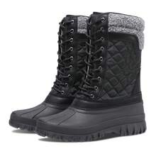 CAMEL CROWN Snow Boots For Women - Waterproof Booties With Warm Fur Lined Lace-Up Shoes For Winter Outdoor - Black - View 2