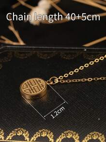 1 conjunto de colar com pingente "Fu" e "Xi" estilo chinês em tom de ouro 18K, brincos e anel, vintage, elegante e versátil, adequado para uso feminino em festas, presente de aniversário