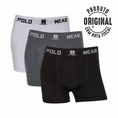 POLO WEAR Kit 3 Cueca Boxer Masculina Polo Wear Microfibra Box Adulto Sem Costura Original