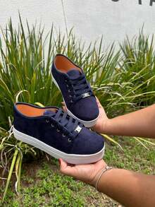 Tênis Feminino Escolar Sapatenis Confortável Casual - Azul Marinho - Visão 2