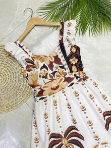 Long Dress PRINTED With Lining With Cup In Beautiful, Fashionable CREPINHO Fabric - Mocha Brown - View 6