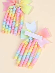 2pcs Rainbow Korker Hair Bows For Baby Girls Ombre Curly Korker Bow Alligator Clips Delicate Elegant Hair Clips Toddler Girl Bows Barrettes Kids Baby Hair Accessories - Gradient - View 6